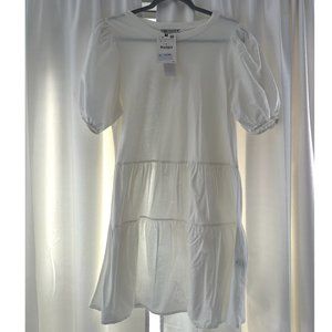 White Zara Puffy Sleeve Shift Dress